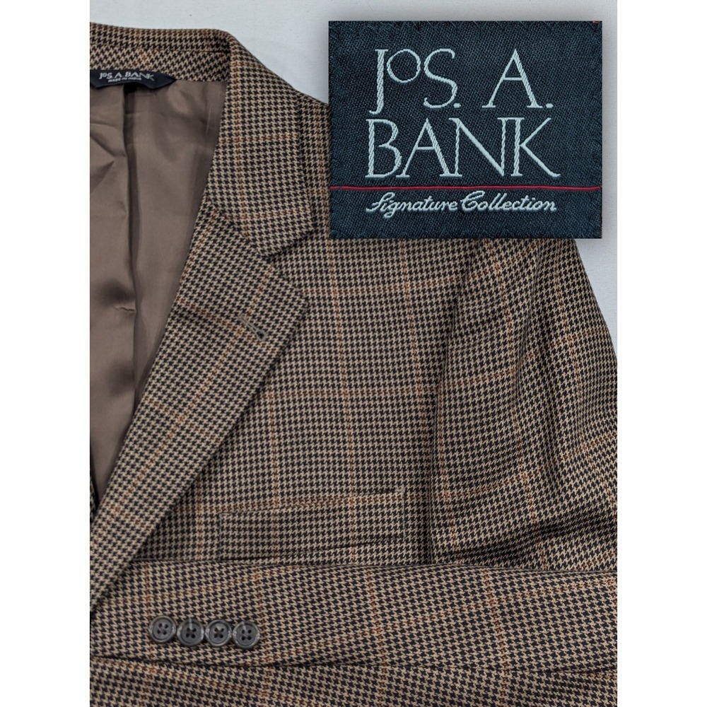Jos. A. Bank Blazer Sport Coat Jacket Silk Camel hair Houndstooth Plaid 42R 46"